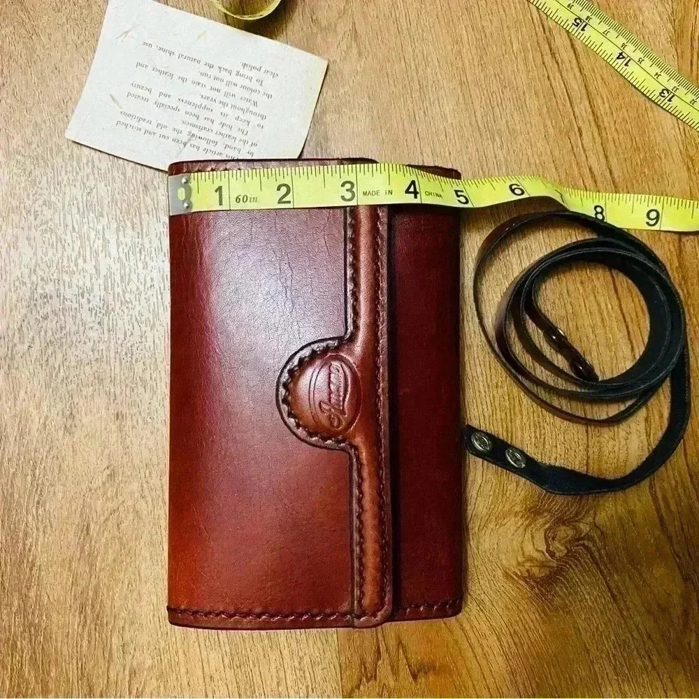 Deadstock AMANO women leather purse detachable strap‎ brown card slot coin purse - Picture 5 of 9